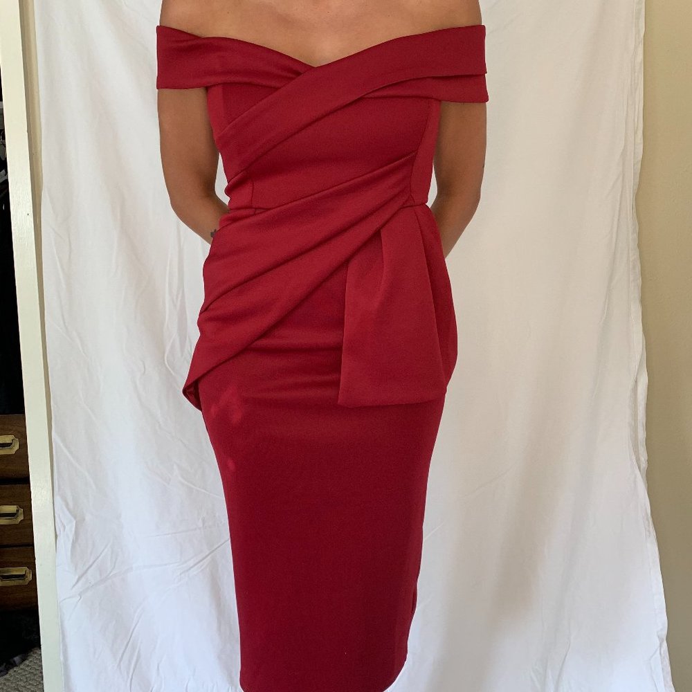 Burgundy Maroon Midi Dress Bridesmaid